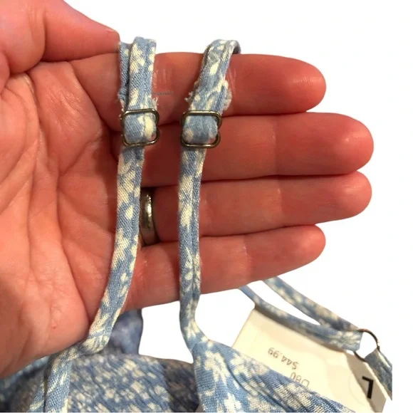 FLORAL SMOCKED TIE CUT OUT RUFFLE HEM MINI DRESS, SZ=LG. - Picture 7 of 15